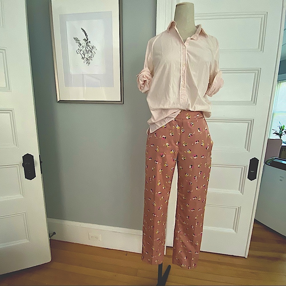 JCrew pink floral silky pant
